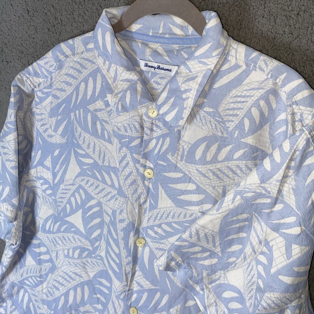 Tommy Bahama Shirt Mens XXL Blue Short Sleeve‎ Silk Linen Blend Hawaiian Floral